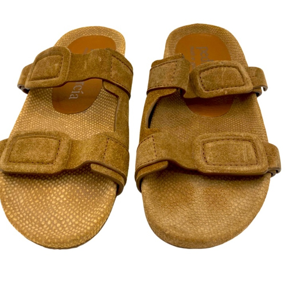 NWOB Pedro Garcia Hazelnut Brown Suede Arielle Snake Embossed Buckle Slide -Sz 7 - Picture 5 of 8